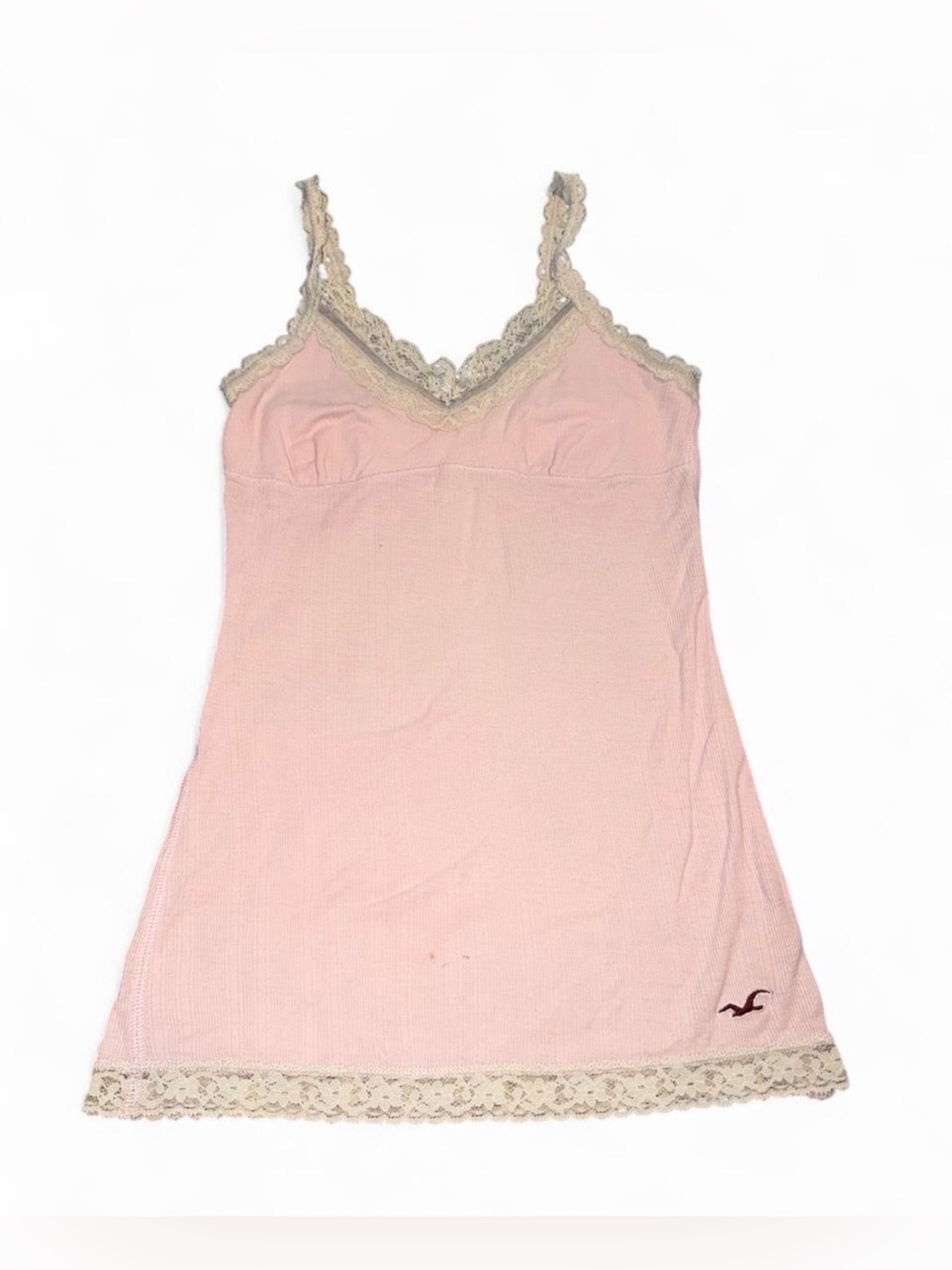 Authentic Y2K Hollister Light Pink Chemise with Cream Lace Trim